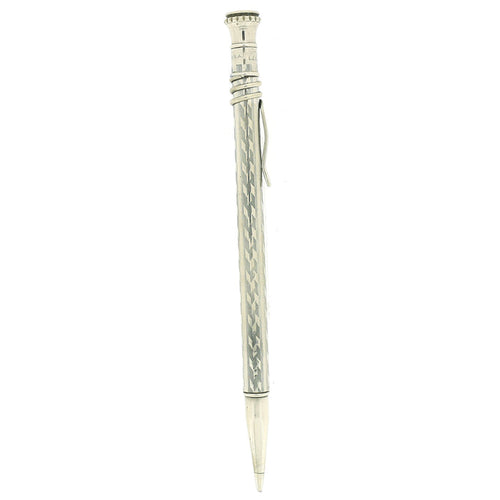 1920S CROSS ALWRITE NICKEL PLATED ENGINE TURNED CHEVRON PATTERN W/SNAKE-LIKE CLIP PENCIL OFFERED BY ANTIQUE DIGGER