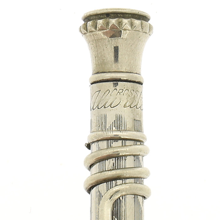 1920S CROSS ALWRITE NICKEL PLATED ENGINE TURNED CHEVRON PATTERN W/SNAKE-LIKE CLIP PENCIL OFFERED BY ANTIQUE DIGGER