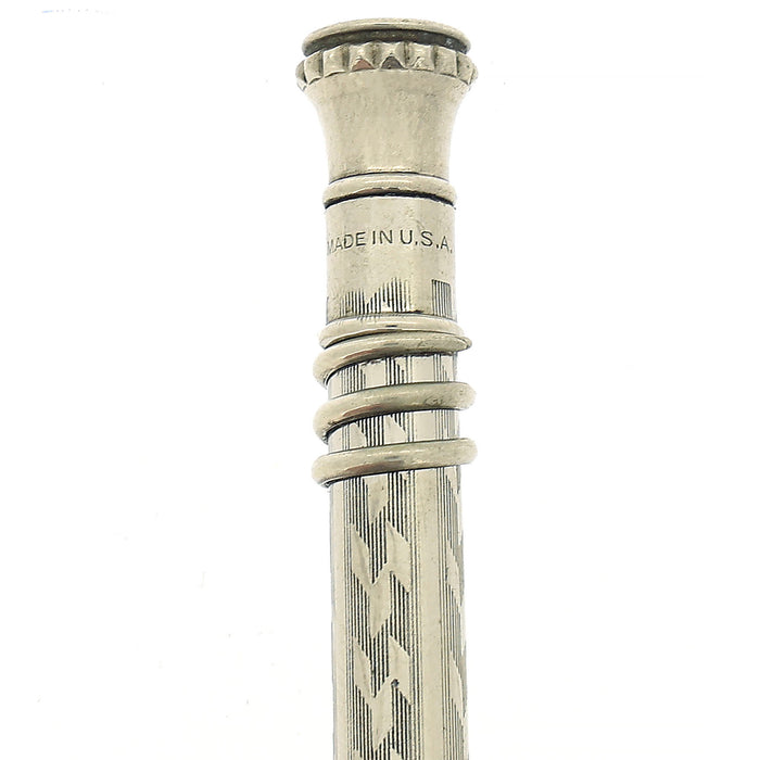 1920S CROSS ALWRITE NICKEL PLATED ENGINE TURNED CHEVRON PATTERN W/SNAKE-LIKE CLIP PENCIL OFFERED BY ANTIQUE DIGGER