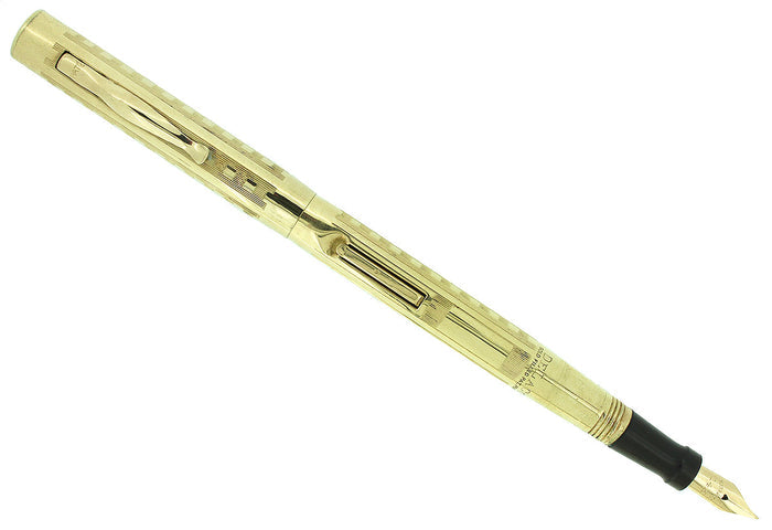 1920s DELACO DEWITT LAFRANCE GOLD FILLED LINE AND BOX PATTERN FOUNTAIN PEN RESTORED OFFERED BY ANTIQUE DIGGER