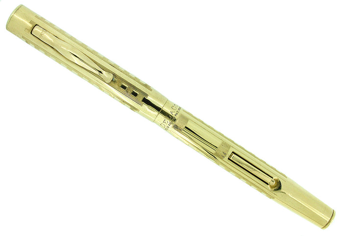 1920s DELACO DEWITT LAFRANCE GOLD FILLED LINE AND BOX PATTERN FOUNTAIN PEN RESTORED OFFERED BY ANTIQUE DIGGER