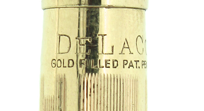 1920s DELACO DEWITT LAFRANCE GOLD FILLED LINE AND BOX PATTERN FOUNTAIN PEN RESTORED OFFERED BY ANTIQUE DIGGER