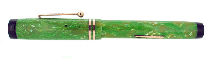 1920S GOOD SERVICE GREEN JADE OVERSIZE M-BB SEMI FLEX NIB FOUNTAIN PEN RESTORED OFFERED BY ANTIQUE DIGGER