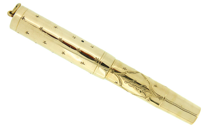 1920s LADIES RINGTOP GOLD FILLED STARS AND RIBBON CAMBRIDGE 14K NIB RESTORED OFFERED BY ANTIQUE DIGGER