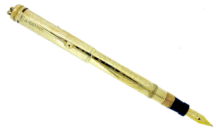 1920s PARKER LUCKY CURVE #98 OVERLAY FLORAL ETCHED FOUNTAIN PEN RESTORED OFFERED BY ANTIQUE DIGGER