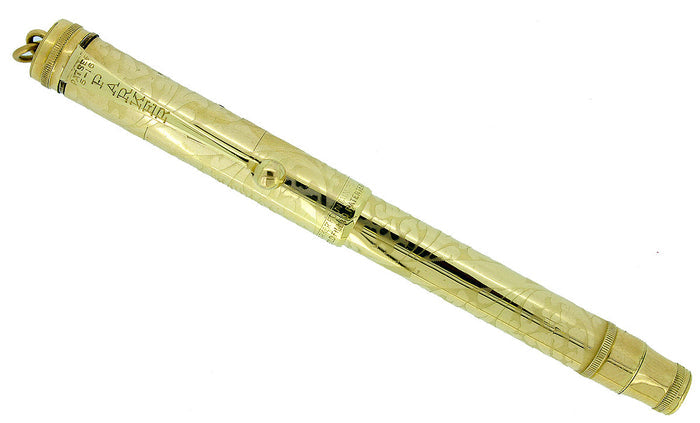 1920s PARKER LUCKY CURVE #98 OVERLAY FLORAL ETCHED FOUNTAIN PEN RESTORED OFFERED BY ANTIQUE DIGGER