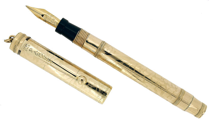 1920s PARKER LUCKY CURVE #98 OVERLAY FLORAL ETCHED FOUNTAIN PEN RESTORED OFFERED BY ANTIQUE DIGGER