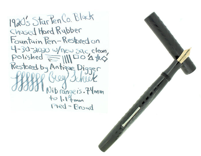 1920S STAR PEN CO CINCINNATI OHIO MAKER BLACK HARD RUBBER FOUNTAIN PEN RESTORED OFFERED BY ANTIQUE DIGGER