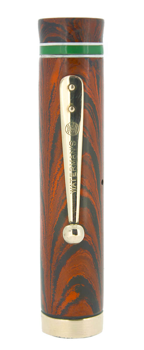 1920S WATERMAN #5 RED RIPPLE HARD RUBBER FOUNTAIN PEN CAP 18K GOLD FILLED TRIM OFFERED BY ANTIQUE DIGGER