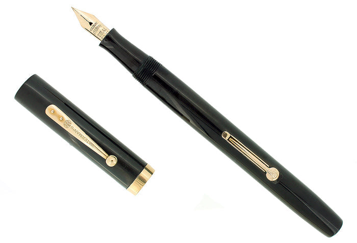 1920S WATERMAN #52 BLACK SMOOTH HARD RUBBER FOUNTAIN PEN RESTORED OFFERED BY ANTIQUE DIGGER