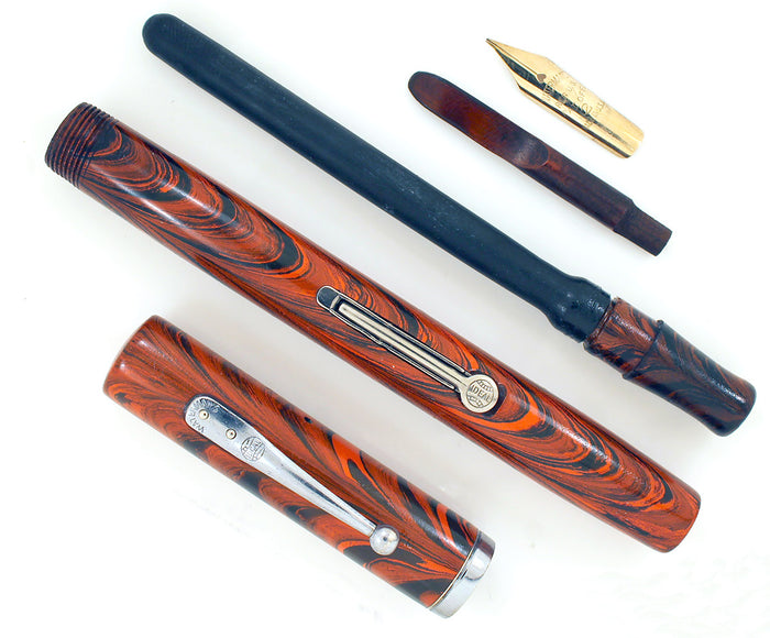 1920s WATERMAN 52 RED RIPPLE FOUNTAIN PEN WITH CHROME TRIM XXF to BBB+ FLEX NIB RESTORED OFFERED BY ANTIQUE DIGGER