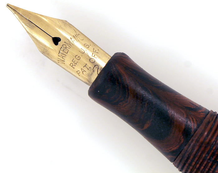 1920s WATERMAN 52 RED RIPPLE FOUNTAIN PEN WITH CHROME TRIM XXF to BBB+ FLEX NIB RESTORED OFFERED BY ANTIQUE DIGGER
