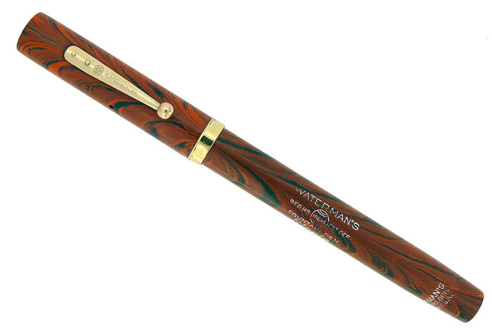1920S WATERMAN 52 RED RIPPLE FOUNTAIN PEN XF TO BBB+ FLEX NIB RESTORED OFFERED BY ANTIQUE DIGGER