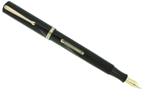 1930 WATERMAN #5 BLACK CELLULOID RED KEYHOLE F-BB NIB FOUNTAIN PEN RESTORED OFFERED BY ANTIQUE DIGGER