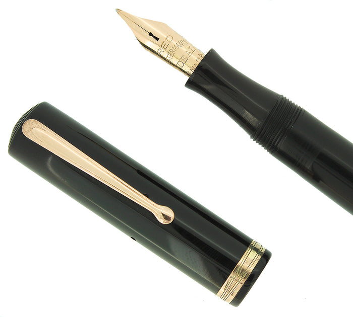1930 WATERMAN #5 BLACK CELLULOID RED KEYHOLE F-BB NIB FOUNTAIN PEN RESTORED OFFERED BY ANTIQUE DIGGER