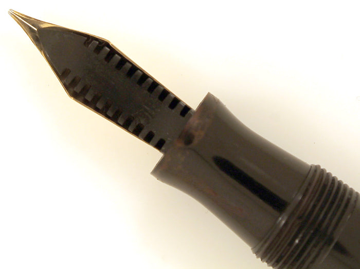 1930s CARTER'S JET BLACK CELLULOID FOUNTAIN PEN WITH M to BBB FLEXIBLE NIB IN RESTORED CONDITION OFFERED BY ANTIQUE DIGGER