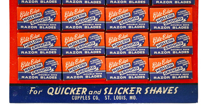 1930s CUPPLES CO GILT EDGE HOLLOW GROUND RAZOR BLADE ADVERTISING DISPLAY MINT NEW OLD STOCK OFFERED BY ANTIQUE DIGGER