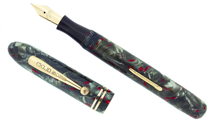 1930s GOLD BOND GREY PEARL FOUNTAIN PEN F-BB SEMI-FLEX NIB RESTORED OFFERED BY ANTIQUE DIGGER