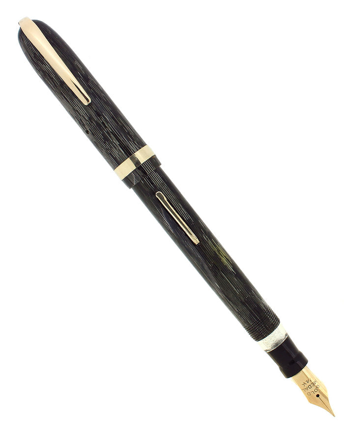 1930S GOLD MEDAL STREAMLINE GRAY STRIPE MILITARY CLIP FOUNTAIN PEN RESTORED OFFERED BY ANTIQUE DIGGER