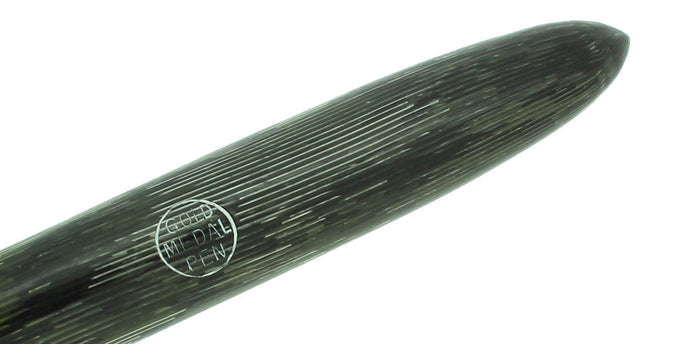 1930S GOLD MEDAL STREAMLINE GRAY STRIPE MILITARY CLIP FOUNTAIN PEN RESTORED OFFERED BY ANTIQUE DIGGER