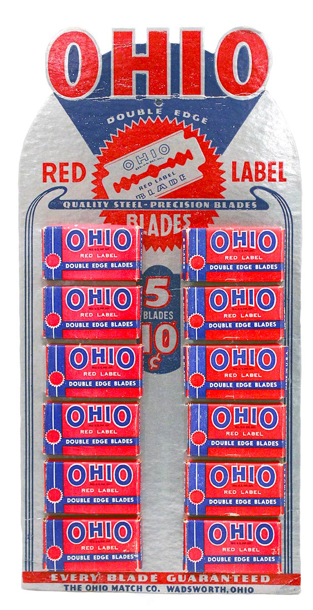 1930s OHIO RED LABEL RAZOR BLADE STORE COUNTERTOP ADVERTISING DISPLAY NOS RARE OFFERED BY ANTIQUE DIGGER