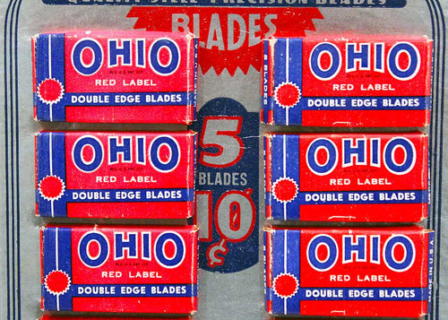 1930s OHIO RED LABEL RAZOR BLADE STORE COUNTERTOP ADVERTISING DISPLAY NOS RARE OFFERED BY ANTIQUE DIGGER