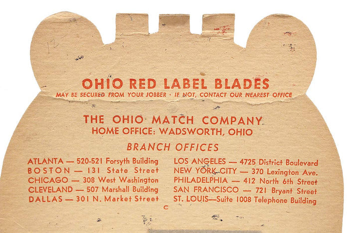 1930s OHIO RED LABEL RAZOR BLADE STORE COUNTERTOP ADVERTISING DISPLAY NOS RARE OFFERED BY ANTIQUE DIGGER