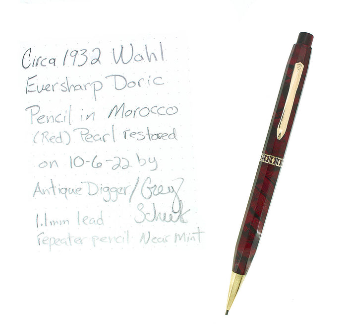 1930S WAHL EVERSHARP DORICE RED SHELL REPEATER PENCIL RESTORED OFFERED BY ANTIQUE DIGGER