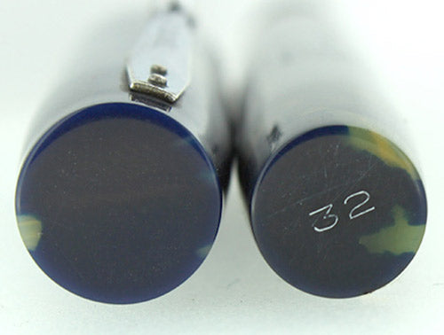 1930s WATERMAN 32 FULL-SIZE BLUE & CREAM CELLULOID FOUNTAIN PEN F-BB+ FLEX NIB RESTORED OFFERED BY ANTIQUE DIGGER