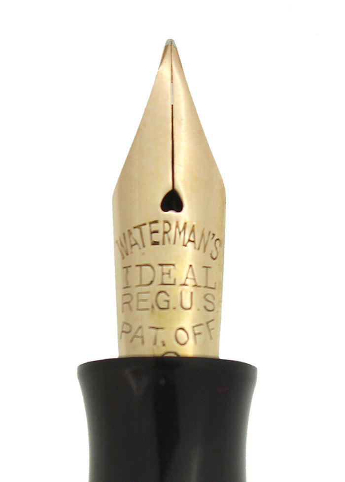 1930s WATERMAN 32 FULL-SIZE BLUE & CREAM CELLULOID FOUNTAIN PEN F-BB+ FLEX NIB RESTORED OFFERED BY ANTIQUE DIGGER