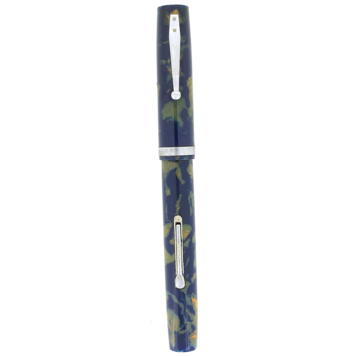 1933 WATERMAN 32 BLUE & CREAM CELLULOID 14K SEMI-FLEX NIB FOUNTAIN PEN RESTORED OFFERED BY ANTIQUE DIGGER
