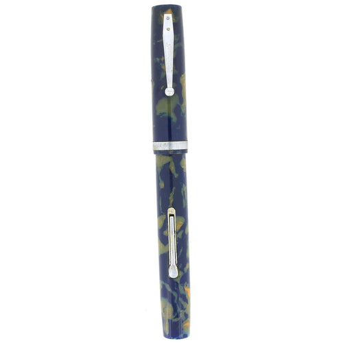 1933 WATERMAN 32 BLUE & CREAM CELLULOID 14K SEMI-FLEX NIB FOUNTAIN PEN RESTORED OFFERED BY ANTIQUE DIGGER
