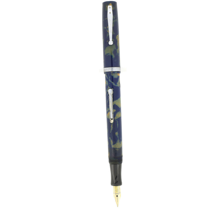 1933 WATERMAN 32 BLUE & CREAM CELLULOID 14K SEMI-FLEX NIB FOUNTAIN PEN RESTORED OFFERED BY ANTIQUE DIGGER