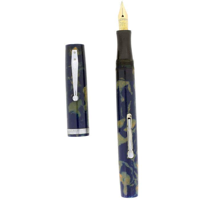 1933 WATERMAN 32 BLUE & CREAM CELLULOID 14K SEMI-FLEX NIB FOUNTAIN PEN RESTORED OFFERED BY ANTIQUE DIGGER