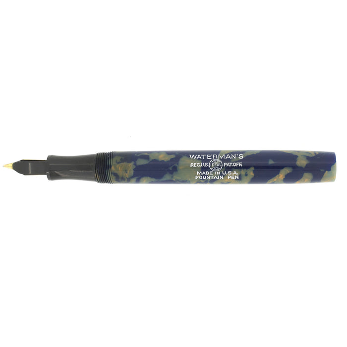 1933 WATERMAN 32 BLUE & CREAM CELLULOID 14K SEMI-FLEX NIB FOUNTAIN PEN RESTORED OFFERED BY ANTIQUE DIGGER