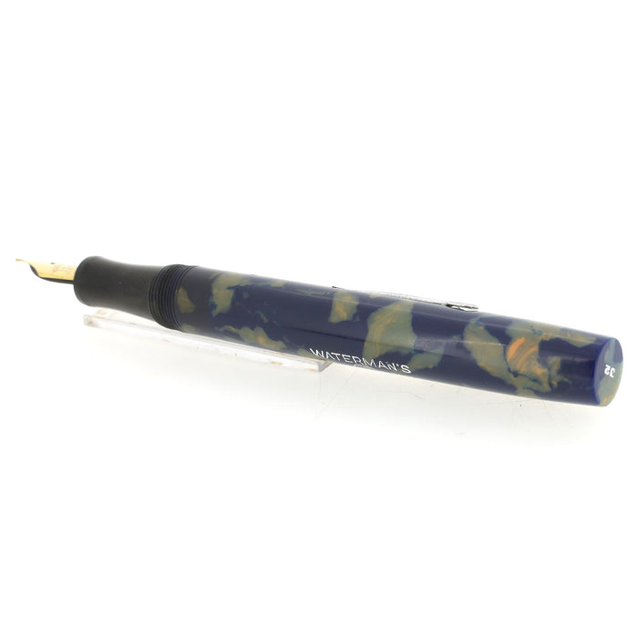1933 WATERMAN 32 BLUE & CREAM CELLULOID 14K SEMI-FLEX NIB FOUNTAIN PEN RESTORED OFFERED BY ANTIQUE DIGGER