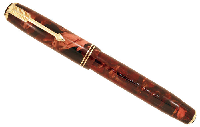1934 PARKER BURGUNDY MOTTLED DOUBLE JEWEL VACUMATIC JR FOUNTAIN PEN RESTORED OFFERED BY ANTIQUE DIGGER