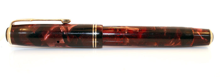 1934 PARKER BURGUNDY MOTTLED DOUBLE JEWEL VACUMATIC JR FOUNTAIN PEN RESTORED OFFERED BY ANTIQUE DIGGER