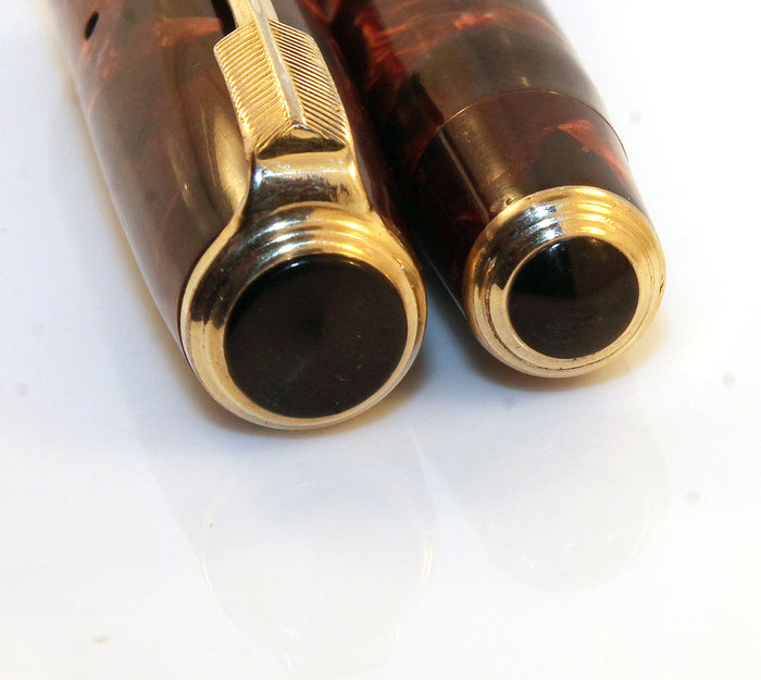 1934 PARKER BURGUNDY MOTTLED DOUBLE JEWEL VACUMATIC JR FOUNTAIN PEN RESTORED OFFERED BY ANTIQUE DIGGER