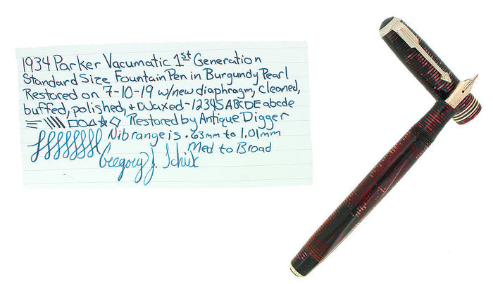 1934 PARKER BURGUNDY PEARL VACUMATIC DOUBLE JEWEL FOUNTAIN PEN RESTORED OFFERED BY ANTIQUE DIGGER