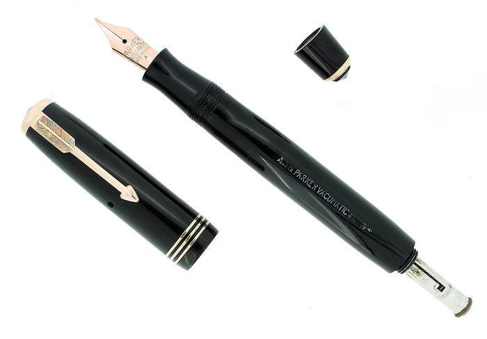 1934 PARKER JET BLACK STANDARD VACUMATIC DOUBLE JEWEL FOUNTAIN PEN RESTORED OFFERED BY ANTIQUE DIGGER