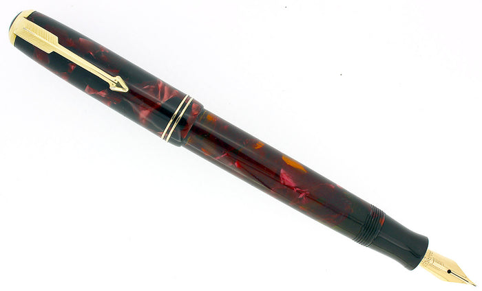 1935 PARKER BURGUNDY MOTTLED DOUBLE JEWEL VACUMATIC JR FOUNTAIN PEN RESTORED OFFERED BY ANTIQUE DIGGER