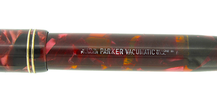1935 PARKER BURGUNDY MOTTLED DOUBLE JEWEL VACUMATIC JR FOUNTAIN PEN RESTORED OFFERED BY ANTIQUE DIGGER