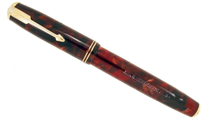 1935 PARKER MOTTLED BURGUNDY DOUBLE JEWEL VACUMATIC JR FOUNTAIN PEN RESTORED OFFERED BY ANTIQUE DIGGER
