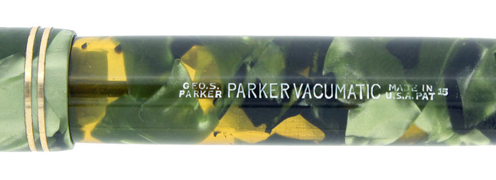 1935 PARKER MOTTLED GREEN DOUBLE JEWEL VACUMATIC FOUNTAIN PEN RESTORED OFFERED BY ANTIQUE DIGGER