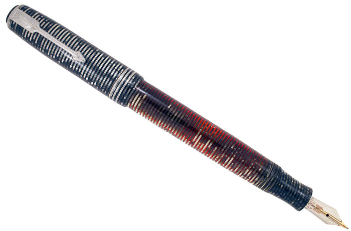 1935 PARKER SILVER PEARL CELLULOID DOUBLE JEWEL VACUMATIC FOUNTAIN PEN RESTORED OFFERED BY ANTIQUE DIGGER