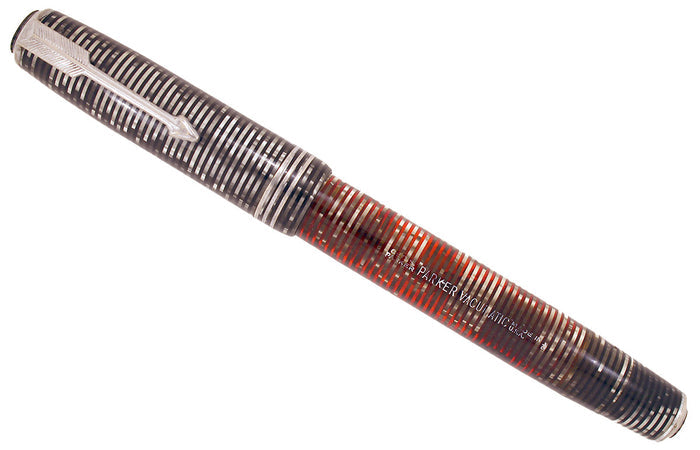 1935 PARKER SILVER PEARL CELLULOID DOUBLE JEWEL VACUMATIC FOUNTAIN PEN RESTORED OFFERED BY ANTIQUE DIGGER