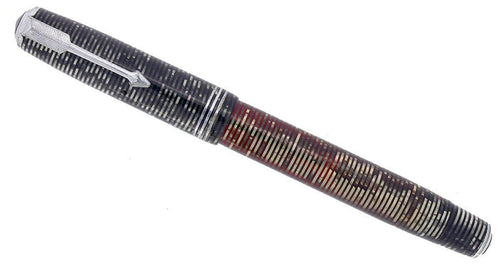 1935 PARKER SILVER PEARL CELLULOID DOUBLE JEWEL VACUMATIC FOUNTAIN PEN RESTORED OFFERED BY ANTIQUE DIGGER