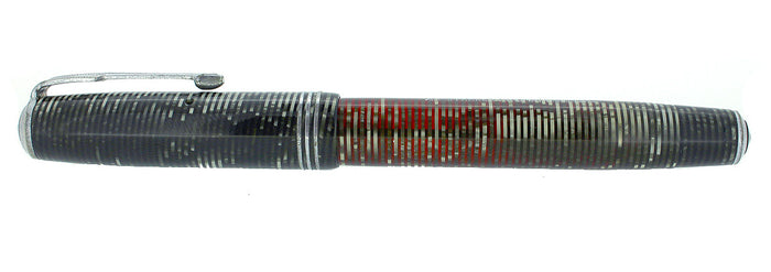 1935 PARKER SILVER PEARL CELLULOID DOUBLE JEWEL VACUMATIC FOUNTAIN PEN RESTORED OFFERED BY ANTIQUE DIGGER