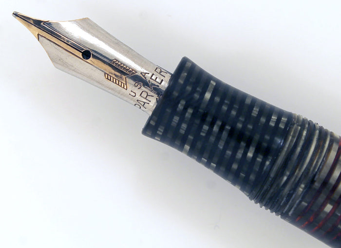1935 PARKER SILVER PEARL CELLULOID DOUBLE JEWEL VACUMATIC FOUNTAIN PEN RESTORED OFFERED BY ANTIQUE DIGGER